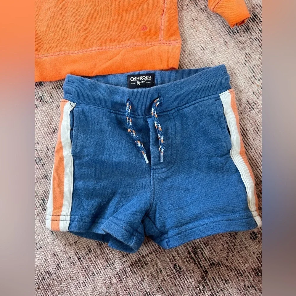Oshkosh Baby Boy Orange Hoodie and Blue Shorts Set 6 months